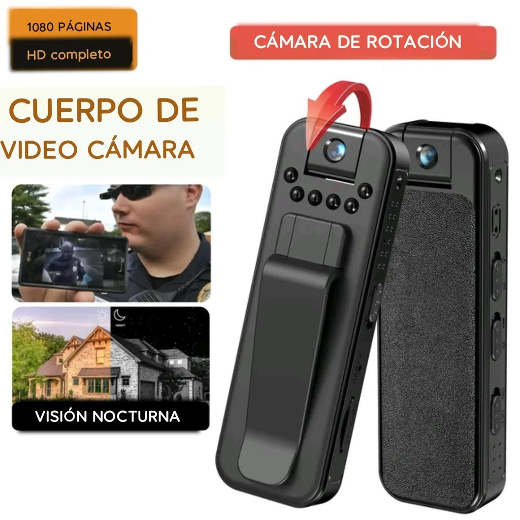 Cámara tipo body cam con clip, visión nocturna, rotación y HD. Seguridad avanzada SHOPIDOGO.